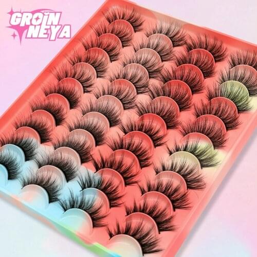 GROINNEYA Eyelashes 3D Mink Lashes Fluffy Soft Wispy Natural Cross Eyelash Extension Reusable Lashes Mink False Eyelashes