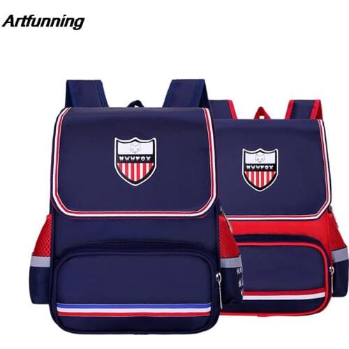 Artfunning British style waterproof Children choolbags for Boys Girls shoulder strap Orthopedic backpack Kids Satchel mochila