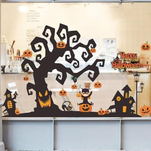Removable Halloween Wall Stickers Horror Grim Reaper Witch Pumpkin Window Stickers For Halloween Party Home Bar Floor Wall Decal