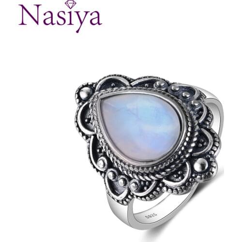 S925 Sterling Silver Rings Blue Sandstone Gemstone Rings Natural Moonstone Lapis Ruby Ring for Women Gift Fine Jewelry