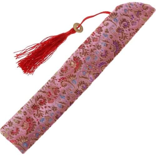 Silk Folding Chinese Hand Fan Bag With Tassel Dustproof Holder Protector Pouch Case Cover Retro Style