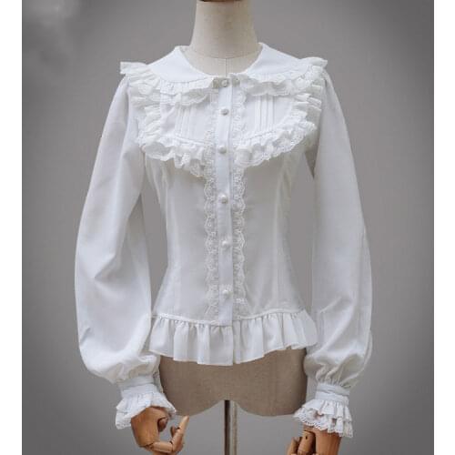 Long Sleeve Girls Chiffon Blouse with Ruffles Black/White