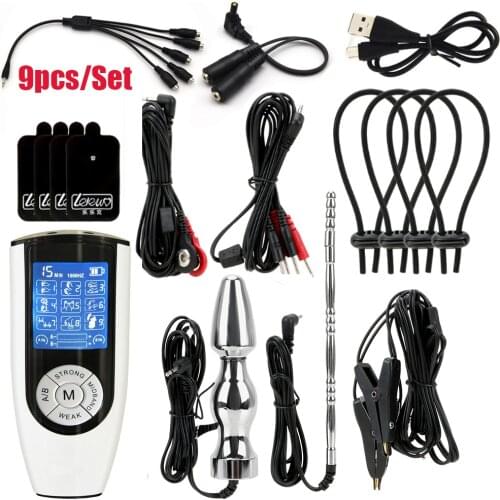 SM Players,Strong Electric Shock Anal Vaginal Plug Estim Therapy Penis Plug Ring Nipple Clamp Massage Pad BDSM Chastity Sex Toy