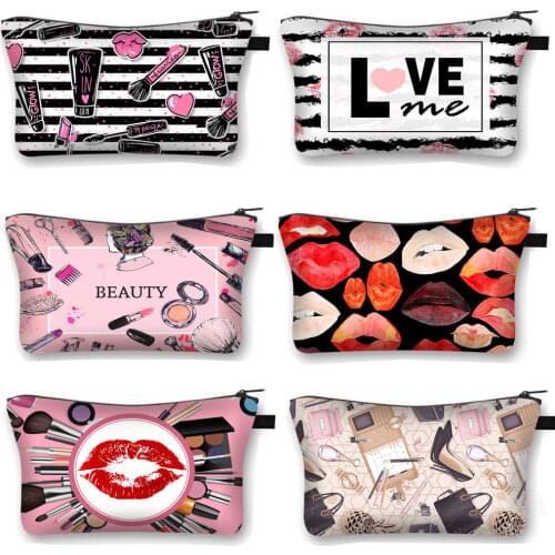 Red Lips Print Cosmetic Bag Women Fashion Makeup Bag Rolling Blunt Ladies Cosmetic Case Organizers