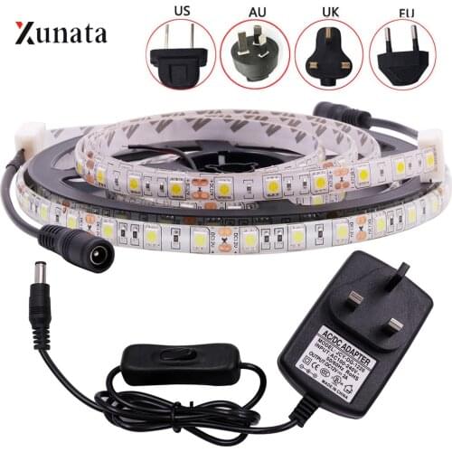 DC12V LED Strip Light SMD5050 60LEDs/M Flexible LED Tape Waterproof LED Ribbon with DC Connector EU/US/AU/UK Plug for Decoration