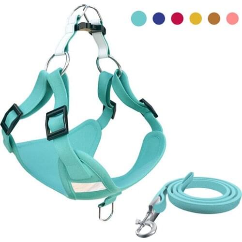 Pet Reflective Harness And 1.5m Leash Set Adjustable Suede Fabric Chest Vest Dogs Cats Breathable Harnesses Dog Accessories
