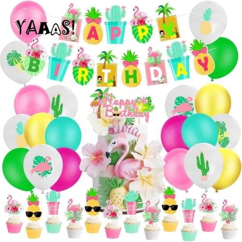 Hawaii Party Decorations Pineapple Balloons Happy Birthday Banner Hawaiian Party Supplies Summer Tropical Flamingo Party Favors