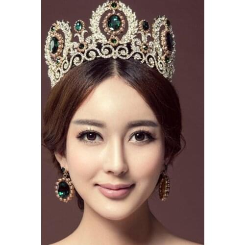 Baroque Rhinestone Faux Pearl Crown Tiara Earrings Luxury Fashion Fashion Style Romantic Elegant Party Gift Wedding Jewelry Set