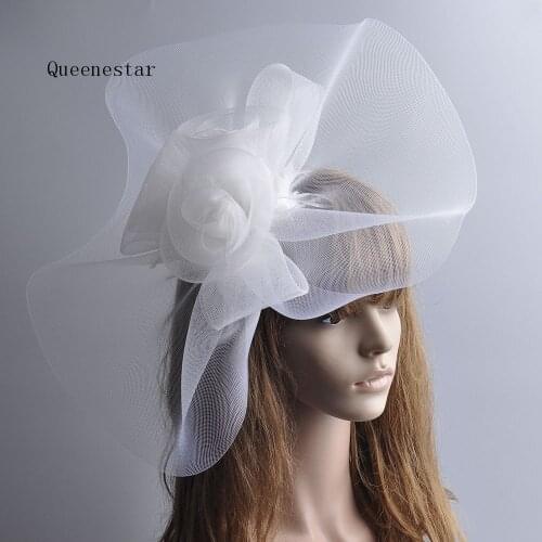 White Mesh Fascinator Feather Headwear Super Big Wedding Hat For WOmen Fancy Costume Cocktail Party Girls Veil Hair Accessories