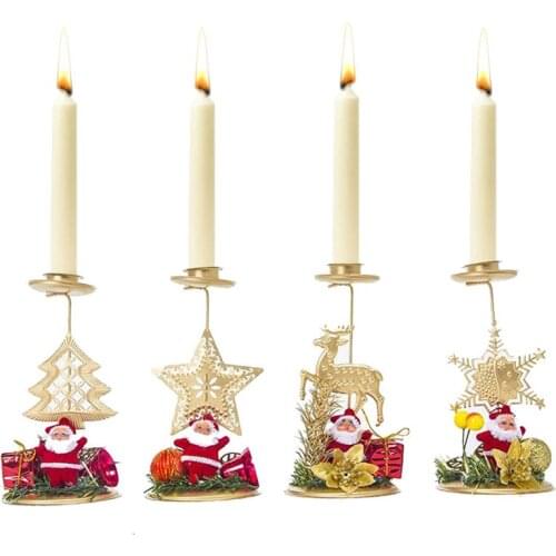Iron Candle Holder Christmas Decoration Retro Santa Claus Elk table Candle Stand Gift For Xmas Home Decor Rod Wax Candlestick