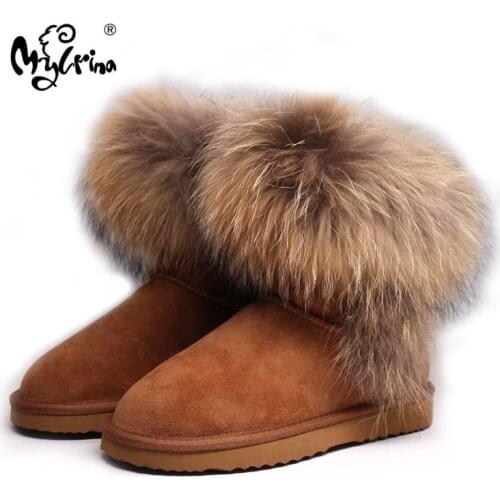 High Quality 2021 New Fashion Genuine Cowhide Leather Real Fox fur Winter Warm Ankle Snow Boots For Women