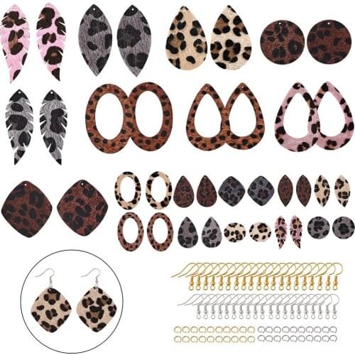 1Set DIY Dangle Earring Kit with Leopard Pattern PU Leather Charms Drop Pendants Earring Hooks for Handmade Jewelry Making
