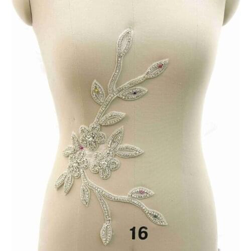 3D Handmade big flowers Rhinestone applique beads bodice For Wedding patch WRA-1040