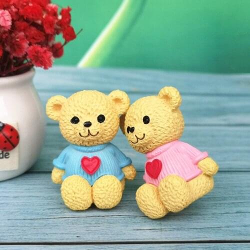 4pc Cute Bear Lovers 3D Animal Model Figurine Miniature Fairy Garden Ornament Glass Decoration Home Decor Craft Accesso
