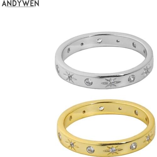 ANDYWEN 925 Sterling Silver Gold Star Round Hole Women Resizable Ring Geometric Irregular Rings Adjustable Women Fine Jewelry