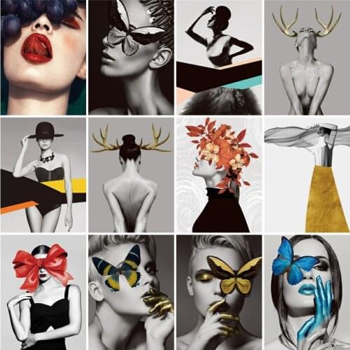 AZQSD 5D DIY Diamond Painting Woman Butterfly Handicraft Diamond Embroidery Portrait Mosaic Full Kits Needlework Home Decoration