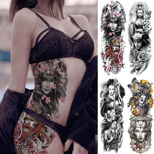 Large Arm Sleeve Tattoo Japan Samurai Waterproof Temporary Tatto Sticker Geisha Waist Leg Body Art Full Fake Tatoo Women Men