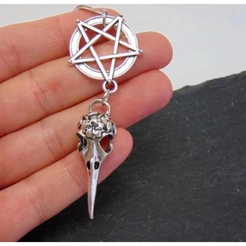 The New Bird Skull Keychain, Gothic Keychain, Pentagram, Crow Skull Keychain, Halloween Gift