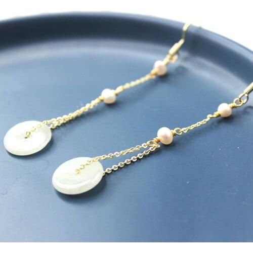 DAIMI Simple Temperament Wild Long Tassel Chalcedony Earrings Ear Jewelry Trend