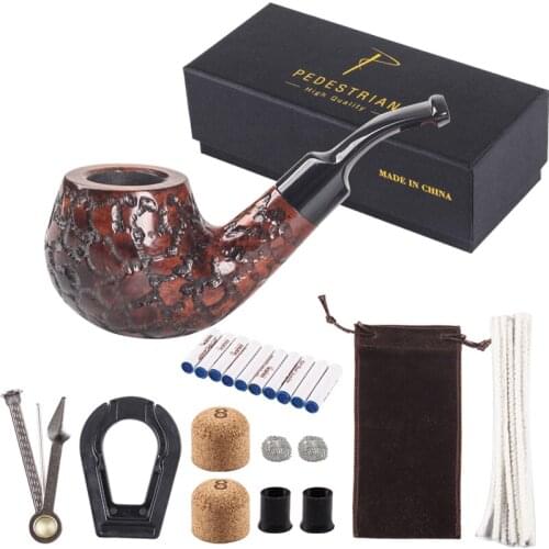 Wooden Tobacco Smoking Pipe Set - Smoking Pipe with Plastic Stand Holder, Smoking Accessories, Bonus a Pipe Pouch & Gift Box