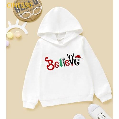 Letters believe print funny graphic kids cap hoodies lovely children clothes boys girls Merry Christmas gift thick sweatshirts