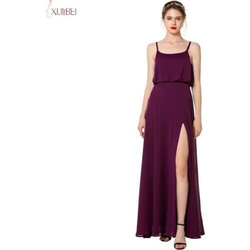 Purple Chiffon Long Bridesmaid Dresses 2019 Wedding Party Guest Gown Spaghetti Strap High Slit vestido madrinha