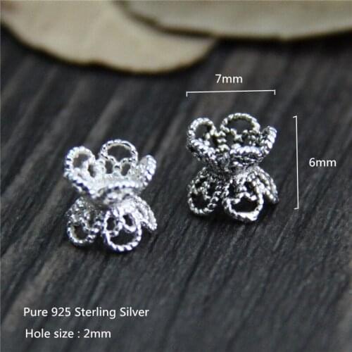 Buyee 100% 925 Sterling Silver Jewelry Findings & Component Flower End Beads Caps for Bracelet DIY Jewelry Findings Accessories