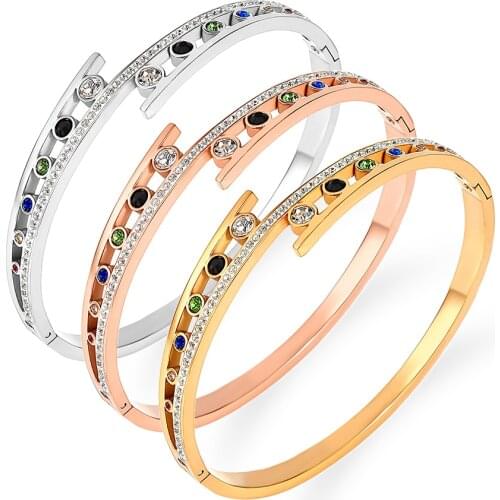 FYSARA Lastest Stainless Steel Hollow Bead Bangles Bracelets for Women Black Gold Color Width Bangles European Jewelry For Lady