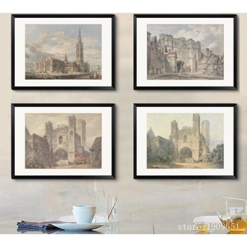 Cotton no frame classical building scenery canvas printings oil painting printed on cotton home wall art postore decor picture