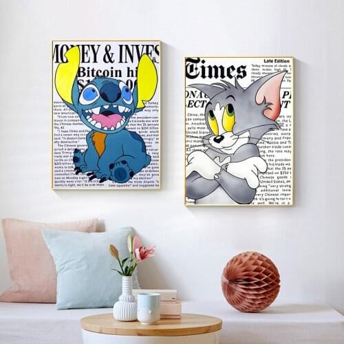 Cartoon Disney Cute Stitch Mickey Mouse Canvas Painting Wall Art Poster and Print Wall Art Picture for Kids Room Home Decoration