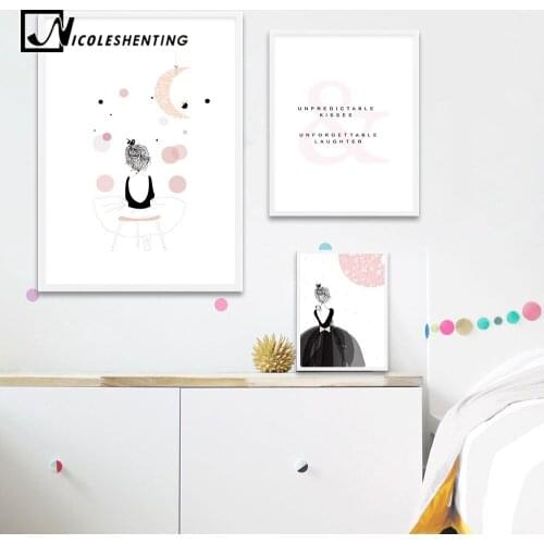 Kawaii Baby Girl Nursery Wall Art Canvas Posters and Prints Pink Cartoon Painting Nordic Kids Decoration Pictures Bedroom Decor