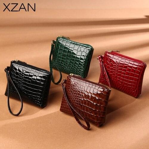 Crocodile Print Short Zipper New Mini Womens Wallet Wrist Coin Holder Fashion Retro PU Leather Ladies Card Holder Coin Purse