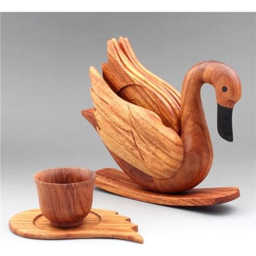 Mahogany tea cup mat Myanmar flower pear handicraft kung fu tea set tea ceremony solid wood swan mat anti-ironing mat