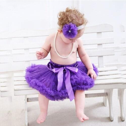 Cute Baby Girls Purple Tutu Skirts Kids 3Layers Puffy Chiffon Ballet Pettiskirt with Ribbon Bow and Flower Headband Kids Tutus