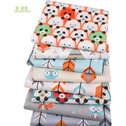 Chainho,Panda&Fox Cartoon Series,Printed Twill Cotton Fabric,For DIY Quilting Sewing Baby&Childrens Sheet,Pillow,Material,CC301