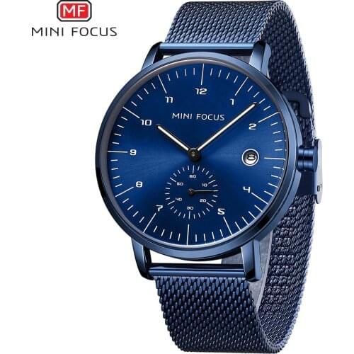 MINI FOCUS Mens Watches Top Brand Luxury Fashion Quartz Watch Men Waterproof Blue Stainless Steel Watch Relogio Masculino