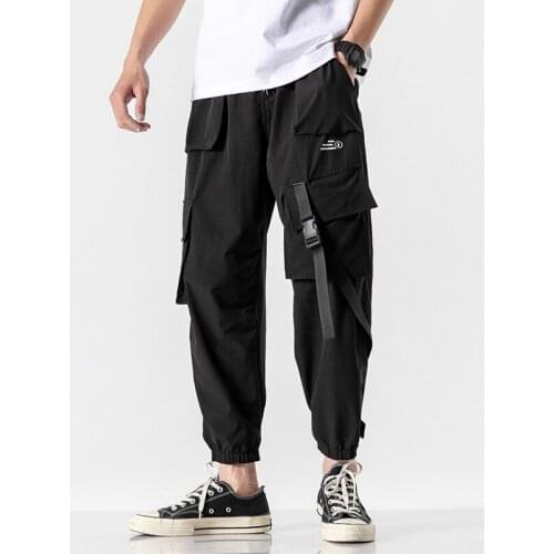 2020 Spring Hip Hop Joggers Men Black Harem Pants Multi-pocket Ribbons Men Sweatpants Streetwear Casual Mens Pants M-5XL