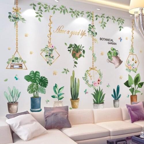 [SHIJUEHEZI] Pot Plant Wall Stickers DIY Pot Culture Flowers Mural Decals for House Living Room Bedroom Kitchen Decoration