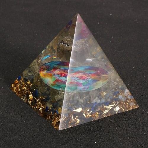 Natural Labradorite Gem Stone Orgone Pyramids Yoga OM Amulet Lapis Lazuli Orgonite Energy Balance Healing Home Decora Pyramid