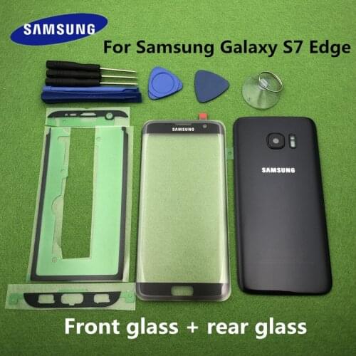 Original Front Screen Glass Lens For Samsung Galaxy S7 Edge G935 SM-G935F Rear Battery Cover Door Back Housing + Sticker Tools