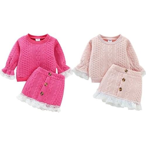 2021 Autumn Winter Baby Girls Clothes Sets Lace Long Sleeve Pullover Sweater Tops + A-Line Skirts Toddler Knit Outfits 0-3Years