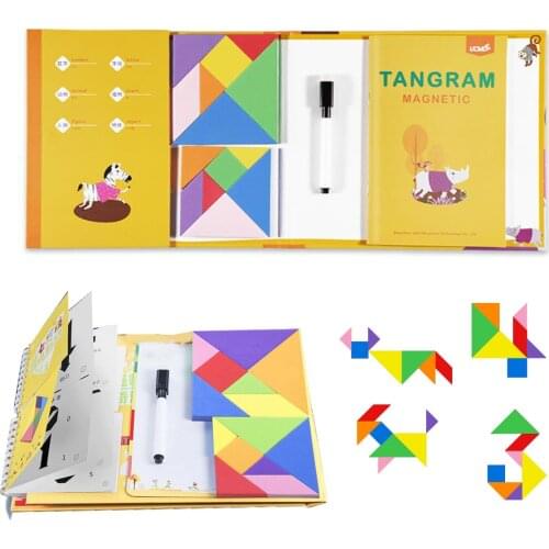 Magentic Pattern Travel Tangram Puzzle White Board For Drawing STEM Games Jigsaw Brain Teasers Toy For Kids To Adults