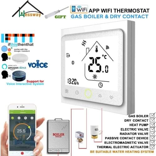 Works with Alexa Google Home EU 3A Gas Boiler Thermostat Switch WIFI Contact Valve Radiator for Dry Contact &Passive Contact