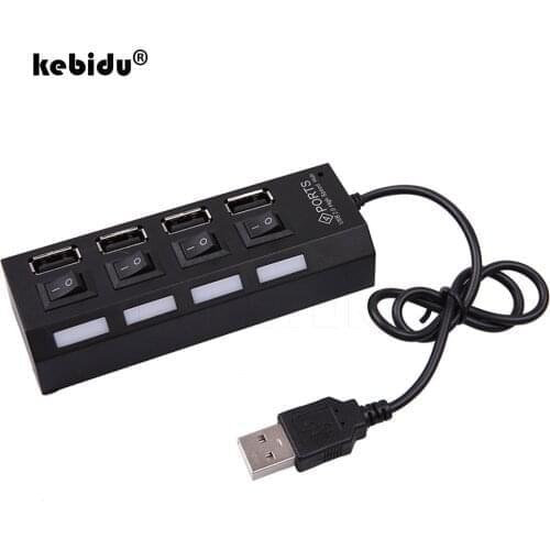 Kebidu Mini High Speed USB Hub Splitter 4 Ports USB 2.0 Hub With Power on/off Switch Cable For Laptop PC Notebook Computer