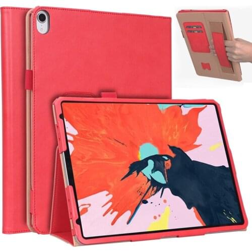 Luxury Business Flip Book PU Cover Case with Stand for iPad pro 11 inch 2018 Tablet with Hand Strap + Card Slots