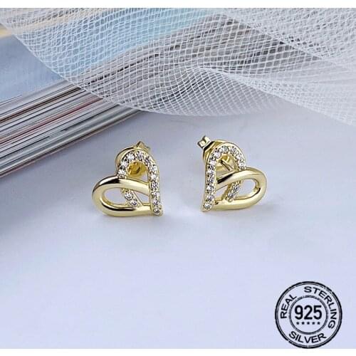 S925 Silver Stud Heart Earrings For Women Diamond Zircon Korea Fashion New Trend High Quality Hot Lady Party Gift Jewelry INEFFA