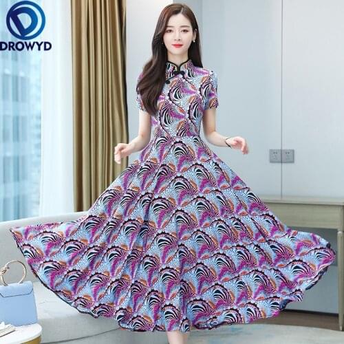 Boho Summer Floral Printed Slim Chiffon Beach Dress Women Casual Fashion Party Pleated Dress Elegant Big Swing Dress Vestidos
