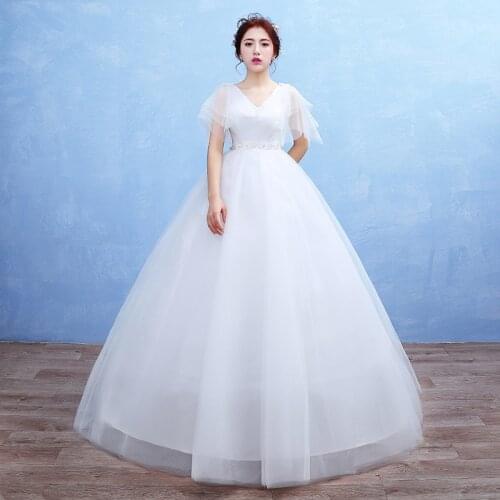 Wedding Dress Simple White V-Neck Pleat Short Sleeves Embroidery Floor-Length Lace Up New Plus Size Wedding Gowns For Women G310