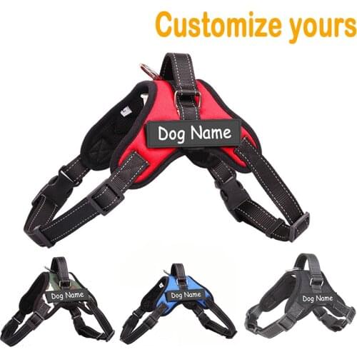 Customize Reflective Dog Harness Outdoor Adjustable Nylon K9 Harness Collar Leash Dog Leads for Small Large Dogs Training Pets