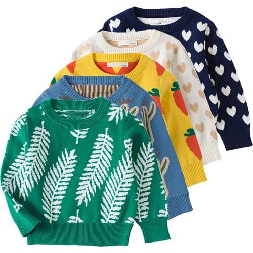 1-7Years New 2020 Spring Autumn Baby Boys Girls Knitted Sweater Leaf Pattern Girls Sweater Top Kids Clothing Girls Boys Sweaters